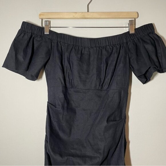 Artelier Nicole Miller Off The Shoulder Black Linen Ruched Dress size 4 - Picture 3 of 8